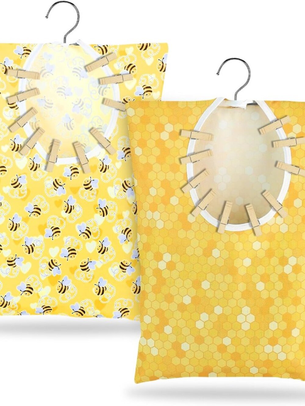 Bee Honeycomb Clothespin Holder - 2 Pcs Bee Clothes Pin Bags - 15 X 11 Inch - Cl